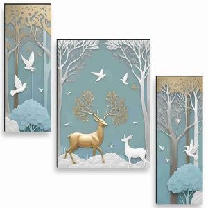 SAF deer Paintings for Wall Decoration - Set Of 3