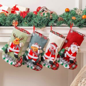 4 Fabric Christmas Stockings