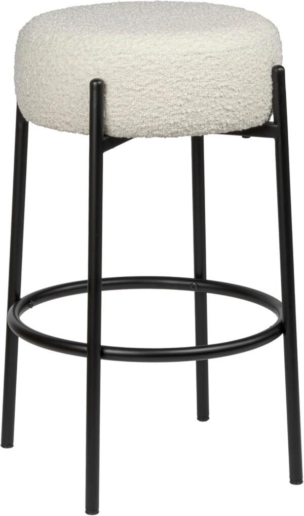 Minimalist Round Backless Metal/Bouclé Cushioned Counter Stool