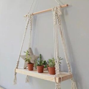 Wall Hanging Shelf Pine Wood Floating Shelve with Wooden Dowel