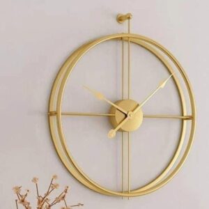 GrihaAura 24 inch Gold Finish Double ring metal analog wall clock for home office wall decor - Antique Vintage Silent Clock