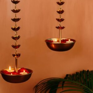 Lotus Shaped Hanging Urli Pot for Floating Diyas and Candles by Pouring Flowers give Elegant Look (Set of 2)